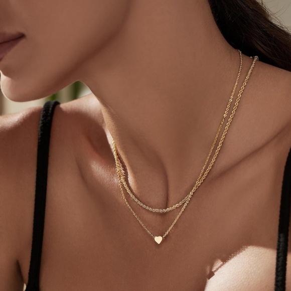 Layered Heart Necklace Pendant Layering Necklaces in 14K Gold Dainty - Picture 4 of 6
